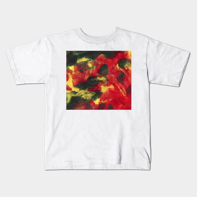 Abstract colorful background with hand-painted texture. Watercolor red-green-yellow painting with splashes, drops of paint, paint smears. Design for the  fabric, wallpapers, covers and packaging. Kids T-Shirt by Olesya Pugach